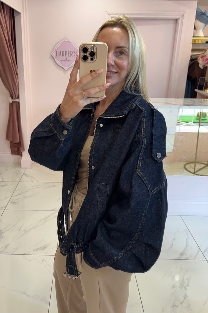 India Indigo Denim Moleskin Lined Bomber Jacket