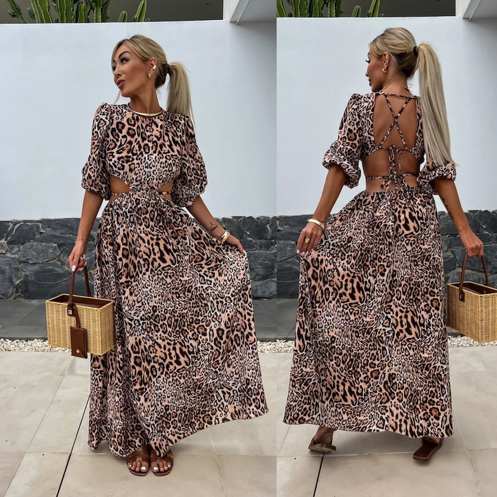 Belle Leopard Print Maxi Dress Cut out Back