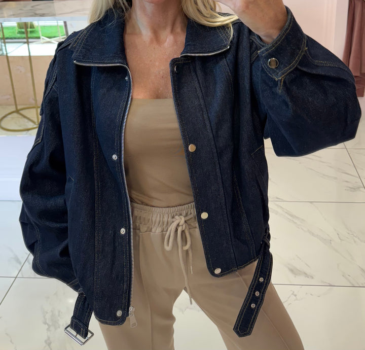 India Indigo Denim Moleskin Lined Bomber Jacket