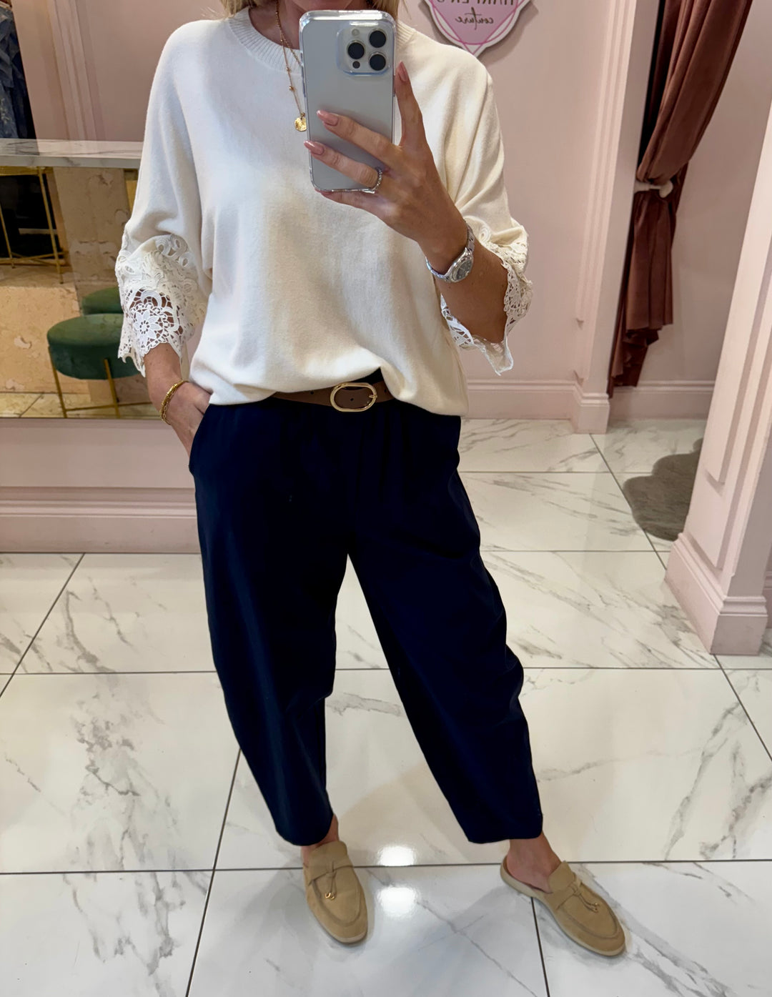 Cassie Super Soft Lightweight Short Sleeve Jumper with Lace Detail