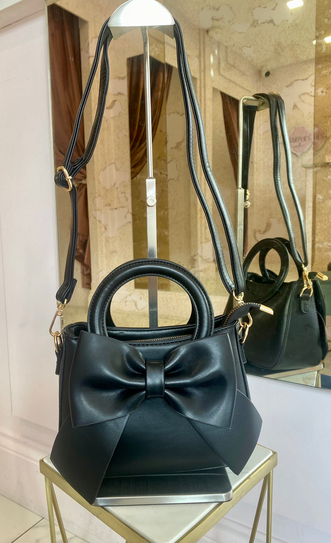 Lola Black Bow Bag With Detachable Strap