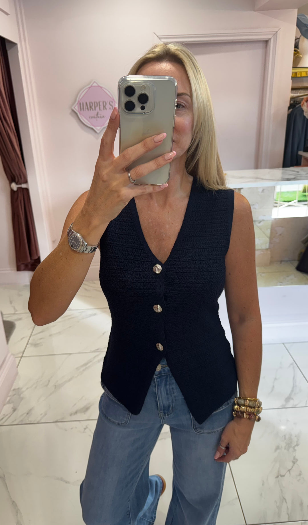 Carter Crinkle Knit Button Detail Waistcoat