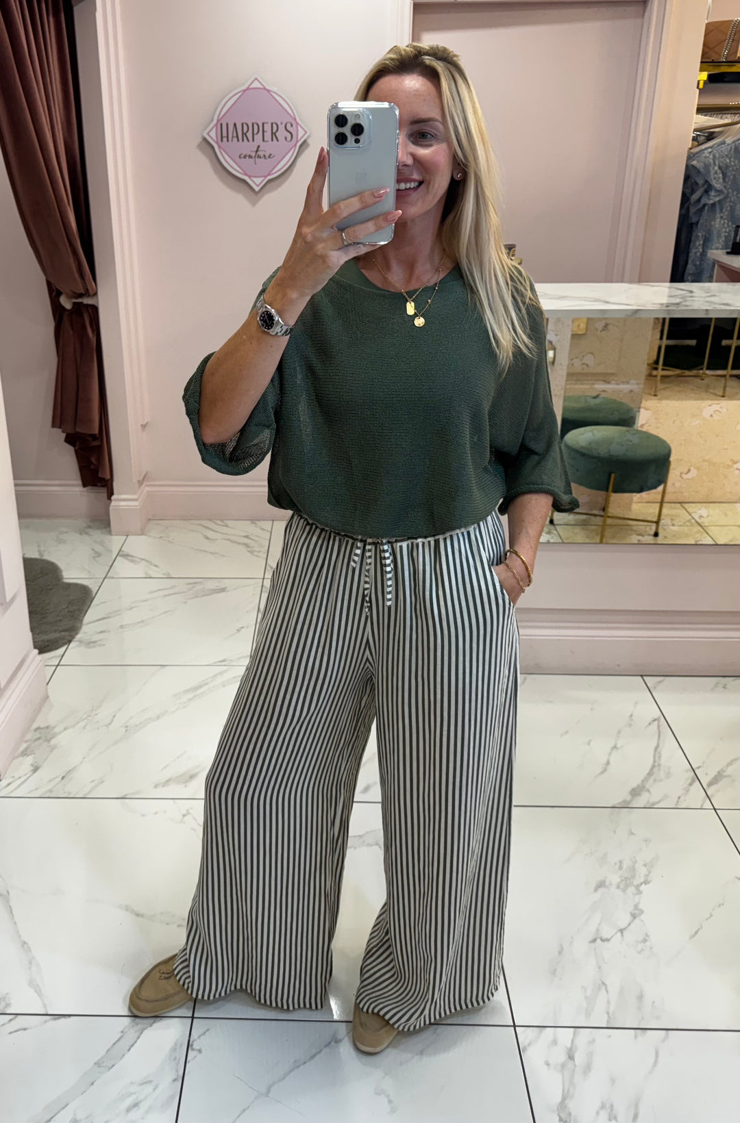 Blair Khaki Colour Fine Knit Top
