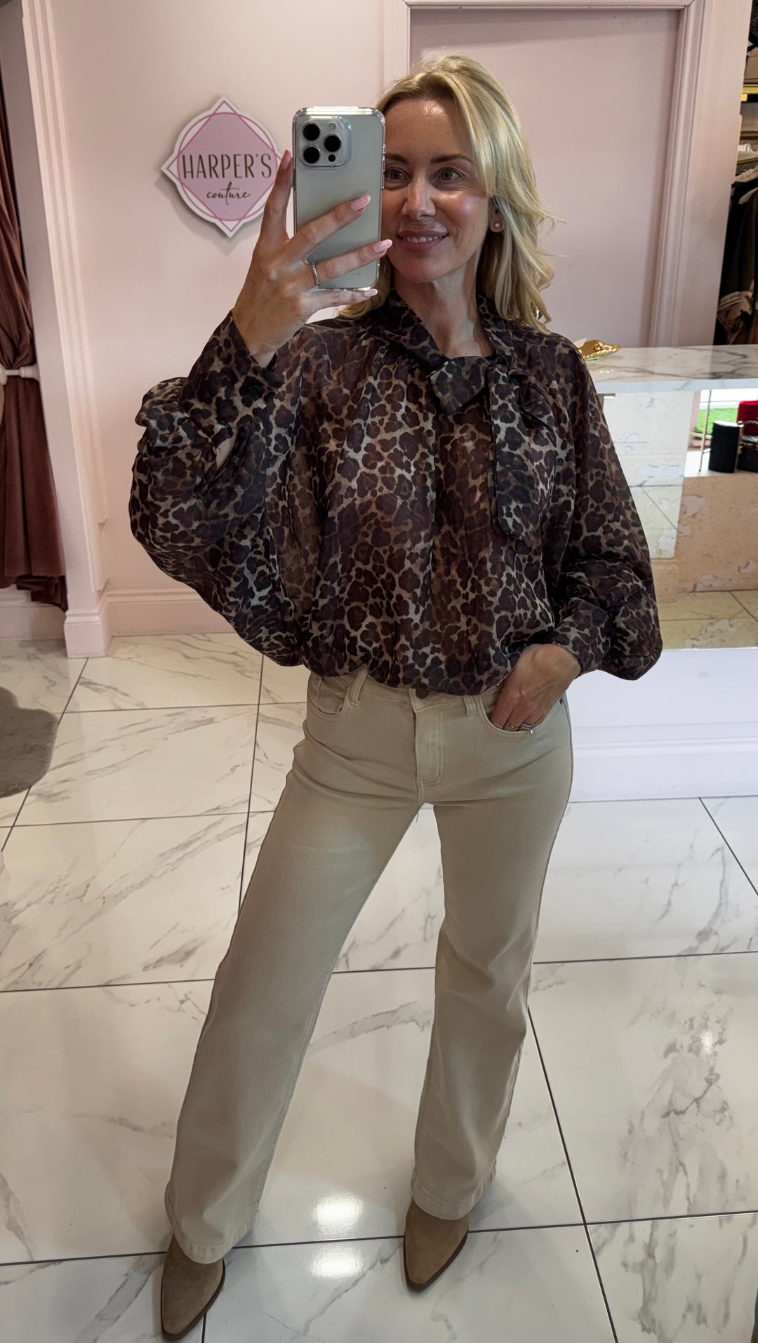 Greta Leopard Print Bow Blouse