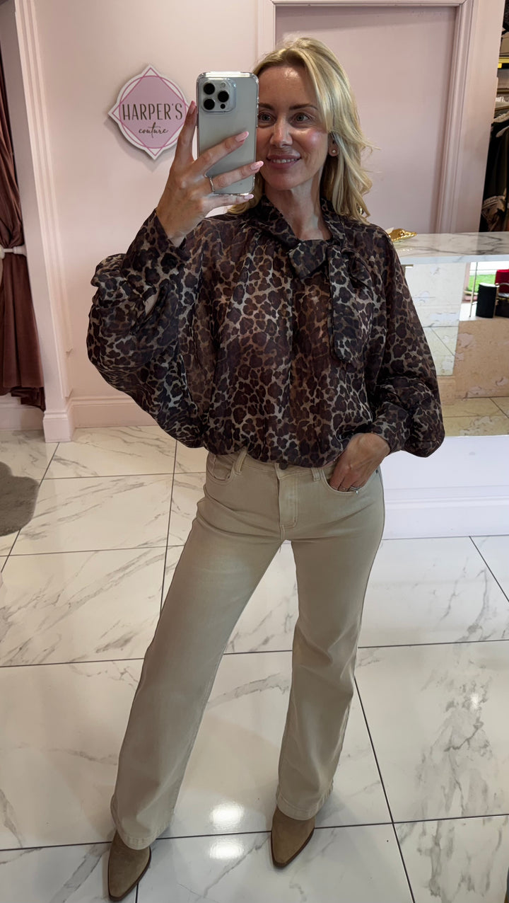 Greta Leopard Print Bow Blouse