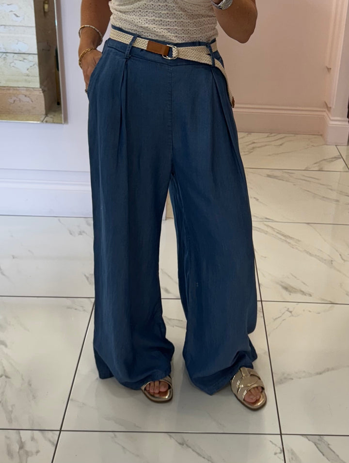 Doris Soft Lightweight Denim Belted Long length Trousers