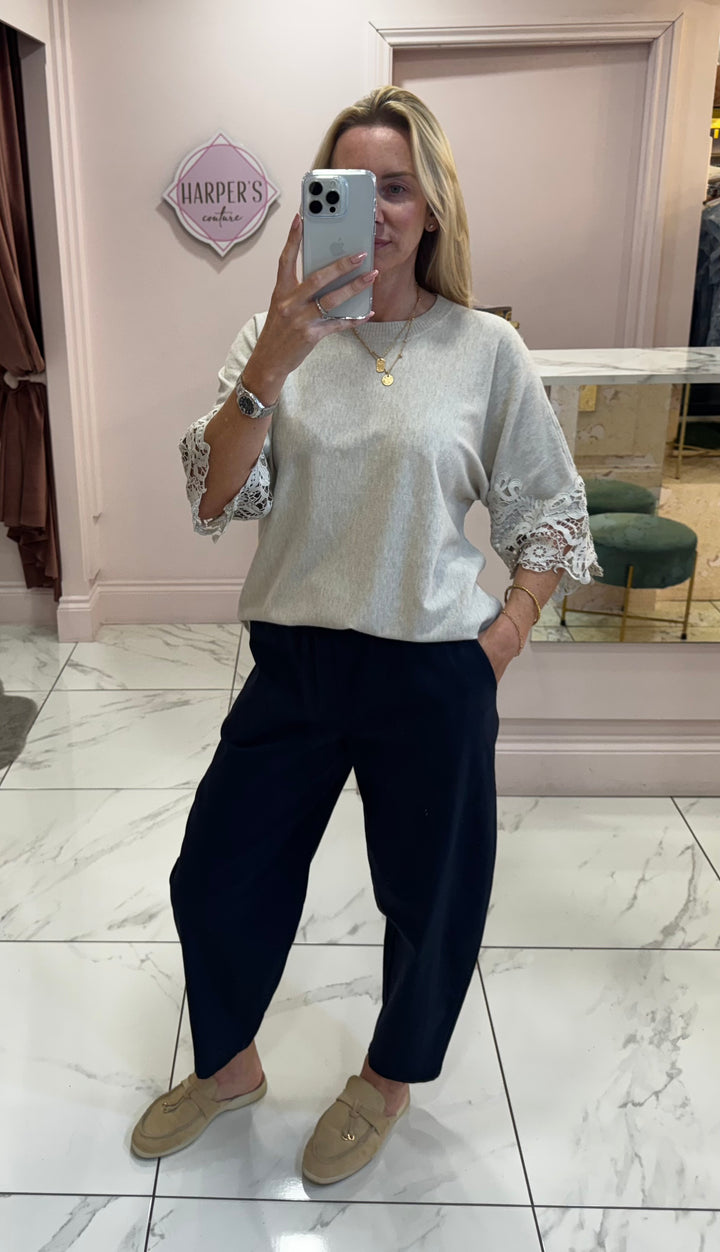 Cassie Super Soft Lightweight Short Sleeve Jumper with Lace Detail