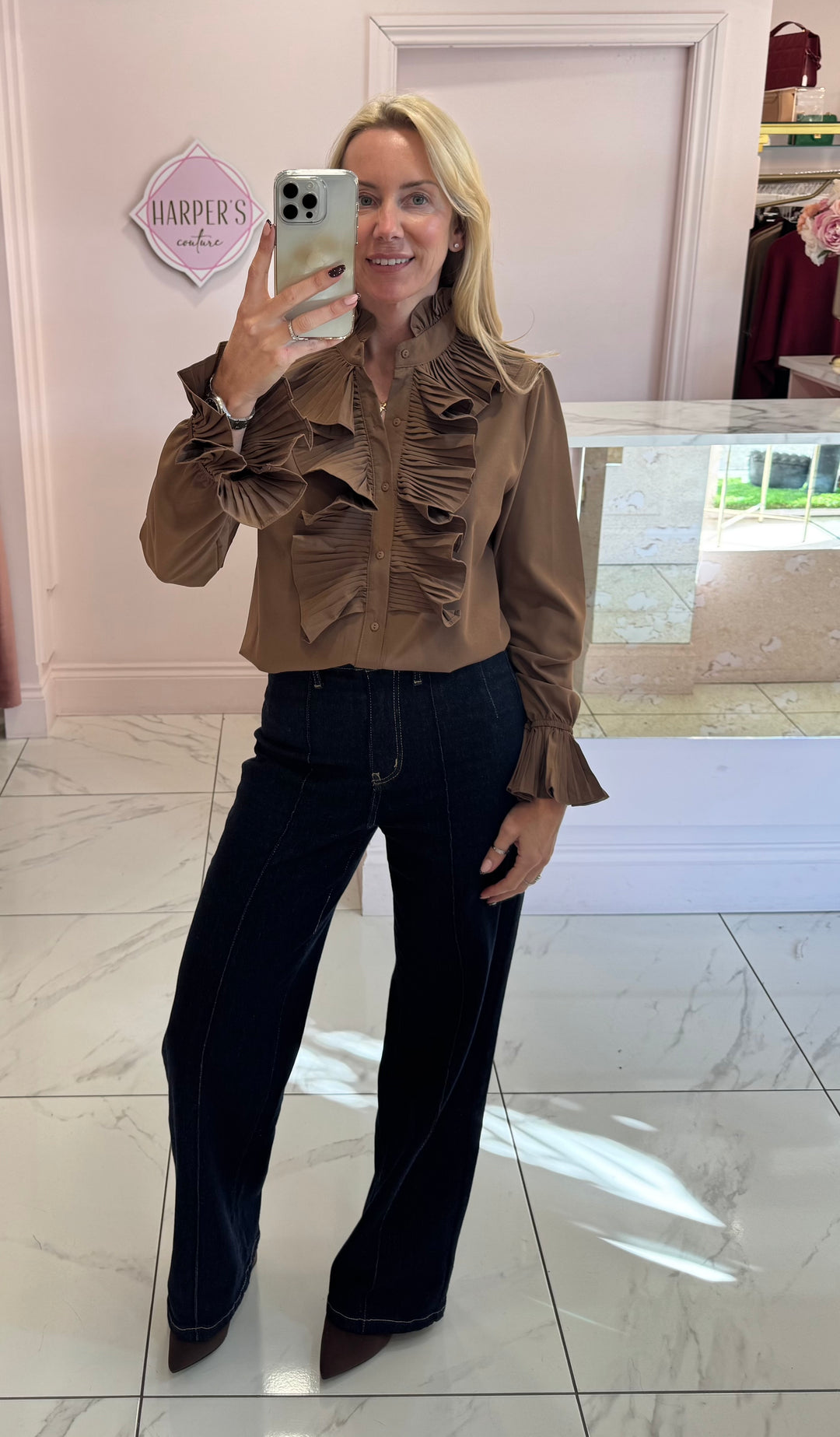 Ella Ruffle Front & Cuff Detail Blouse