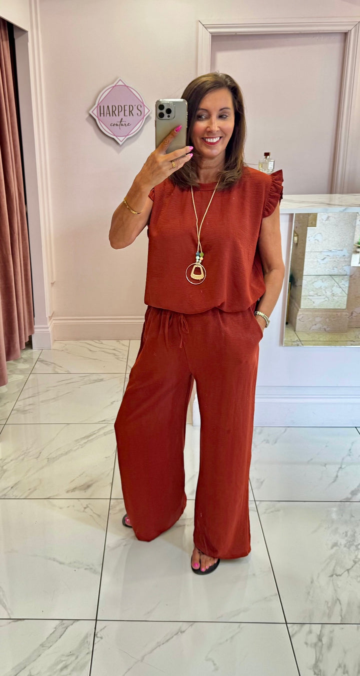 Kaya Frill Shoulder Top With Necklace
