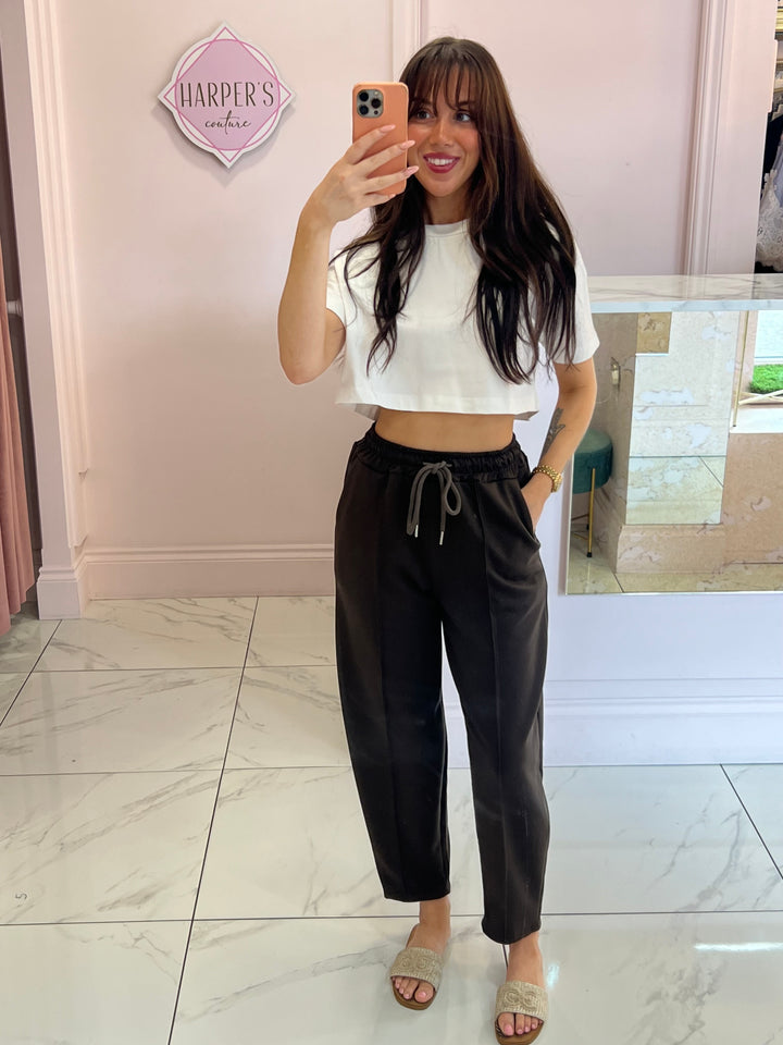 Evie Chocolate Brown Super Soft Seam Front Tapered Trousers