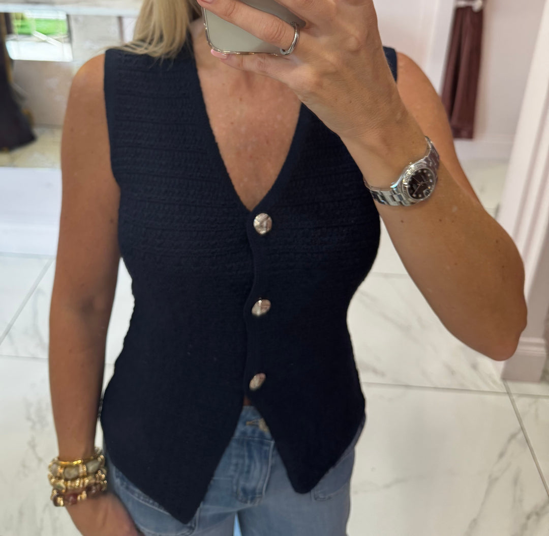 Carter Crinkle Knit Button Detail Waistcoat
