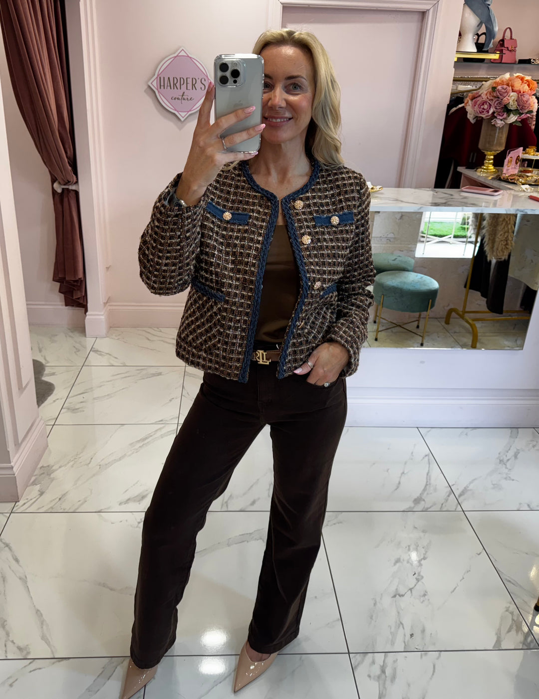 Chantelle Tweed Gold Button Jacket