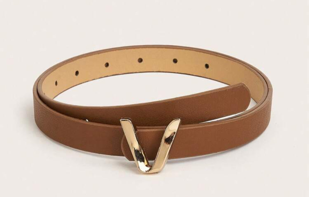 Belt With Gold V Buckle