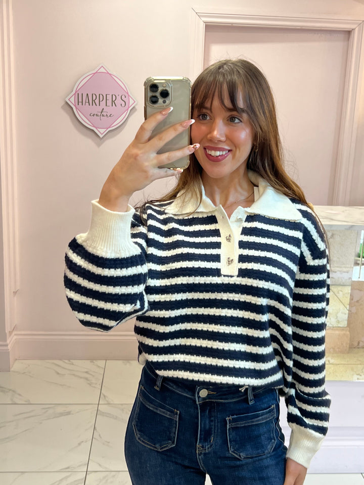 Renae Stripe Knit Heart button Detail Jumper