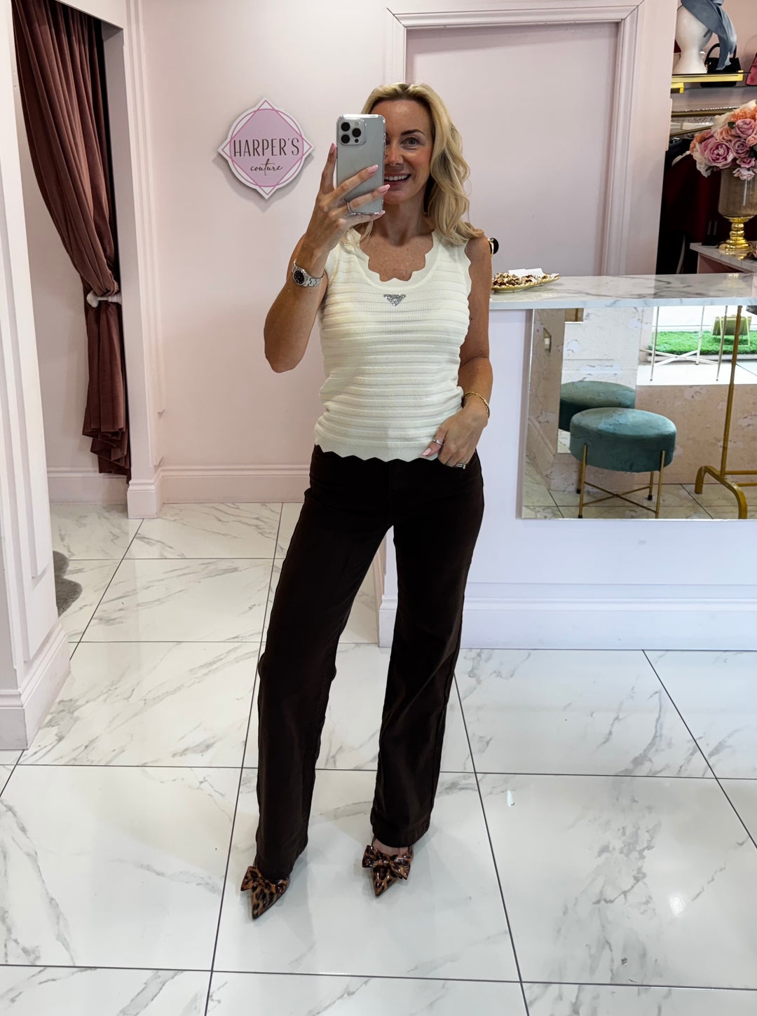 Ray White Diamanté Detail Scallop Edge Fine Knit Top