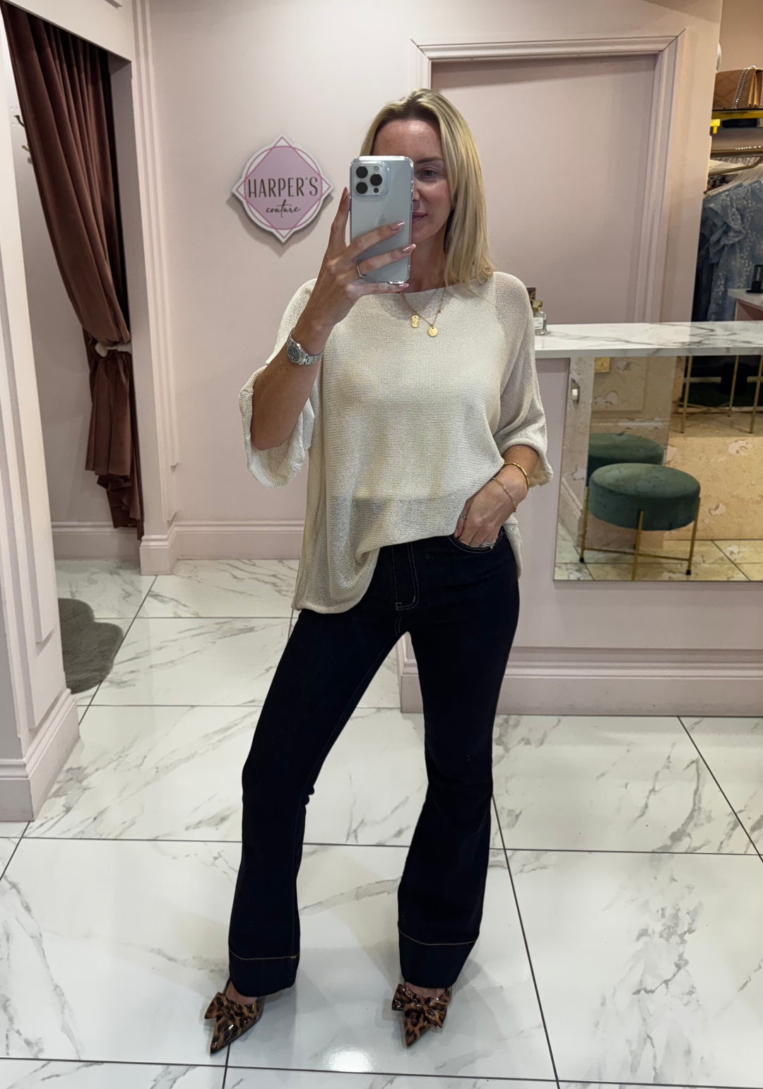 Blair Cream Colour Fine Knit Top