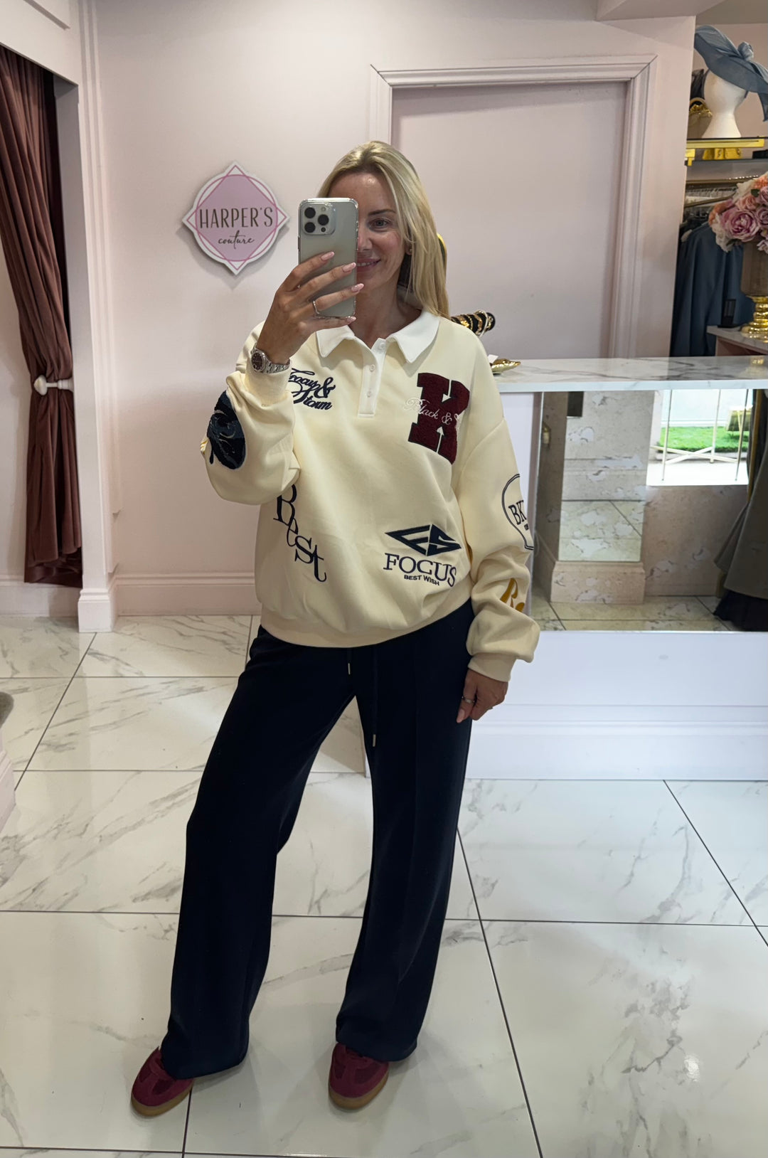 Alicia Cream Collared Sweatshirt