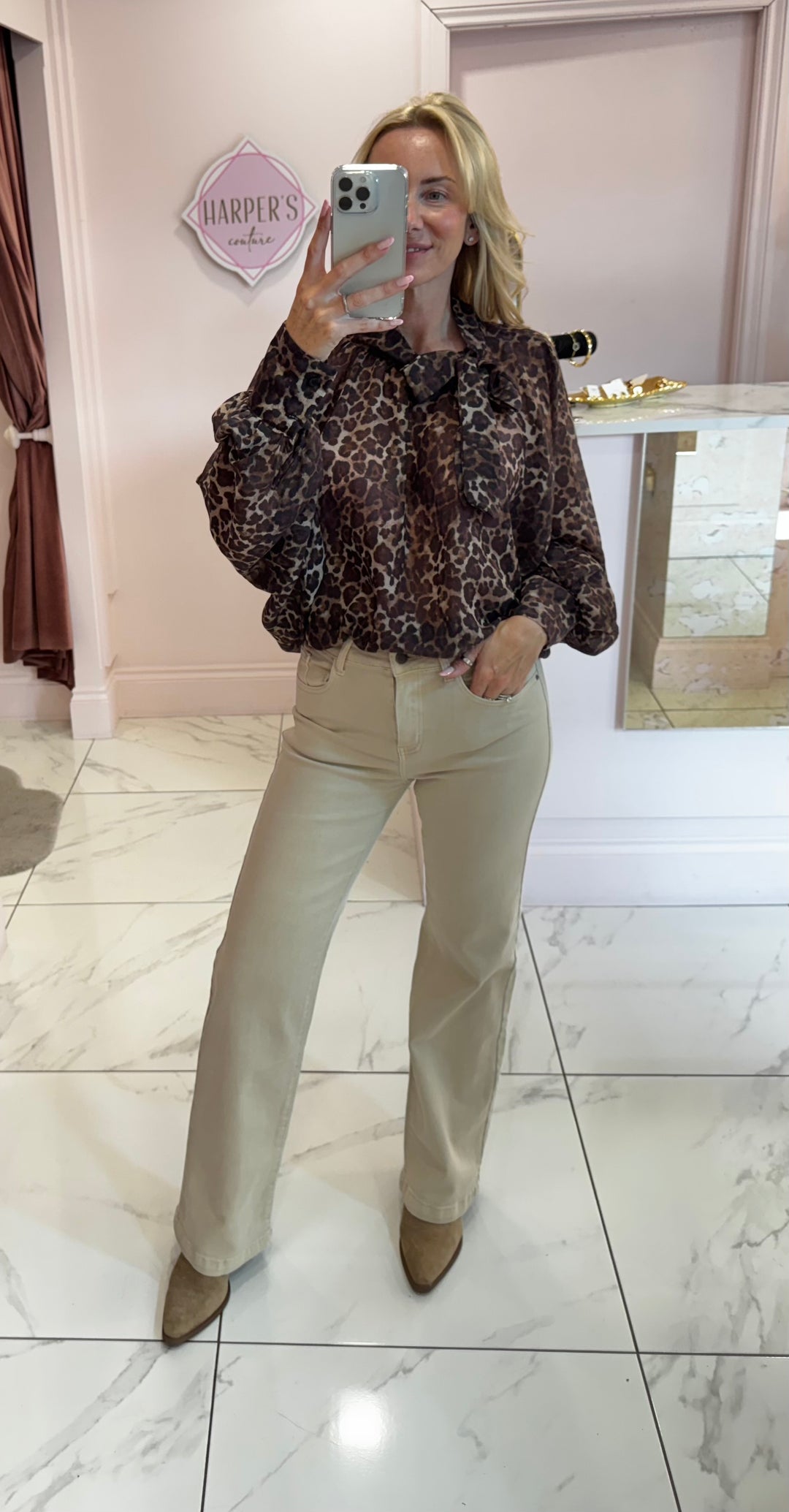 Greta Leopard Print Bow Blouse