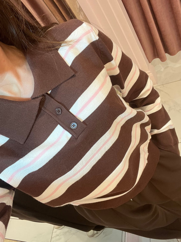 Posie Striped Polo Collar Jumper