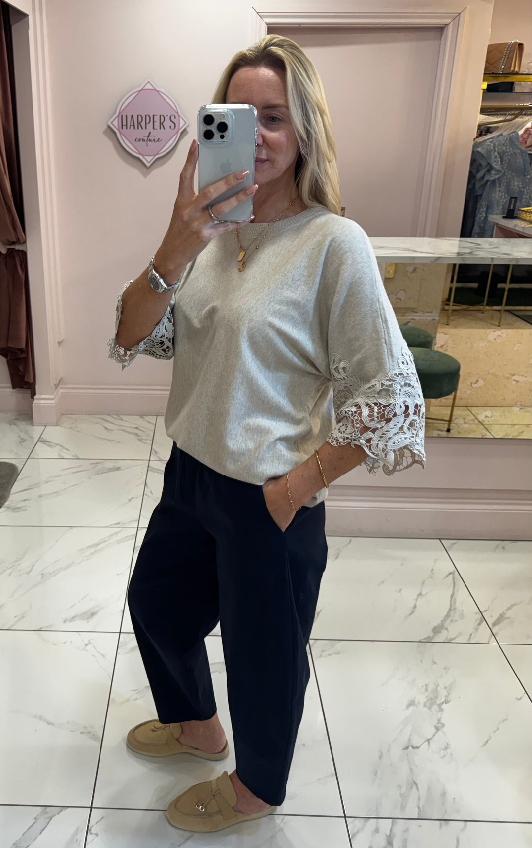 Cassie Super Soft Lightweight Short Sleeve Jumper with Lace Detail