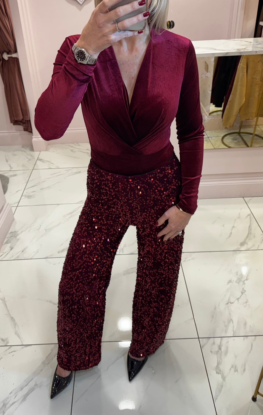 Ruby Burgundy Sequin Trousers