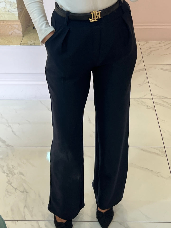 Honey Navy Scuba Wide Leg Trousers