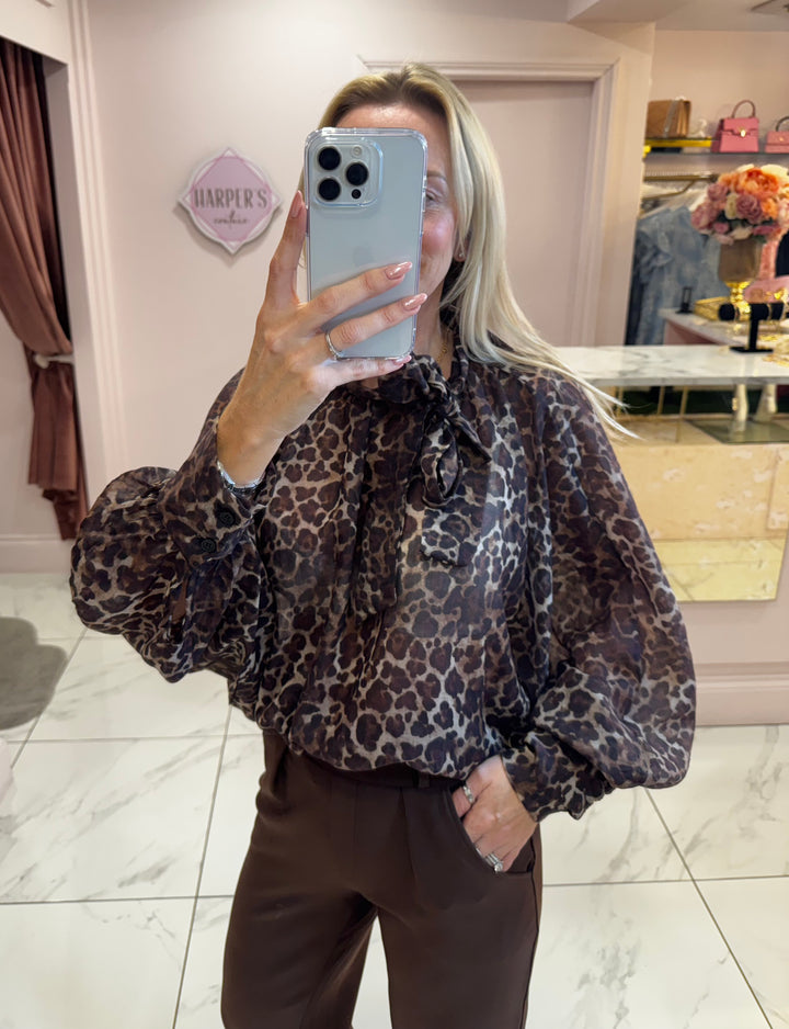 Greta Leopard Print Bow Blouse