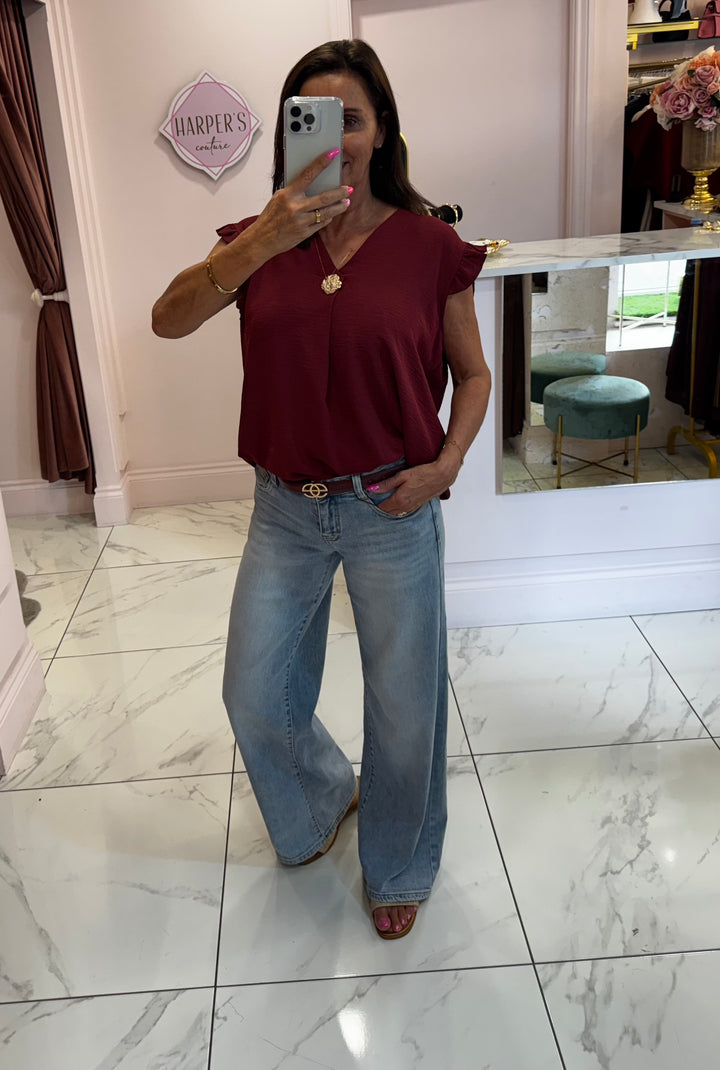 Brooke Gold Button Frill Shoulder Top