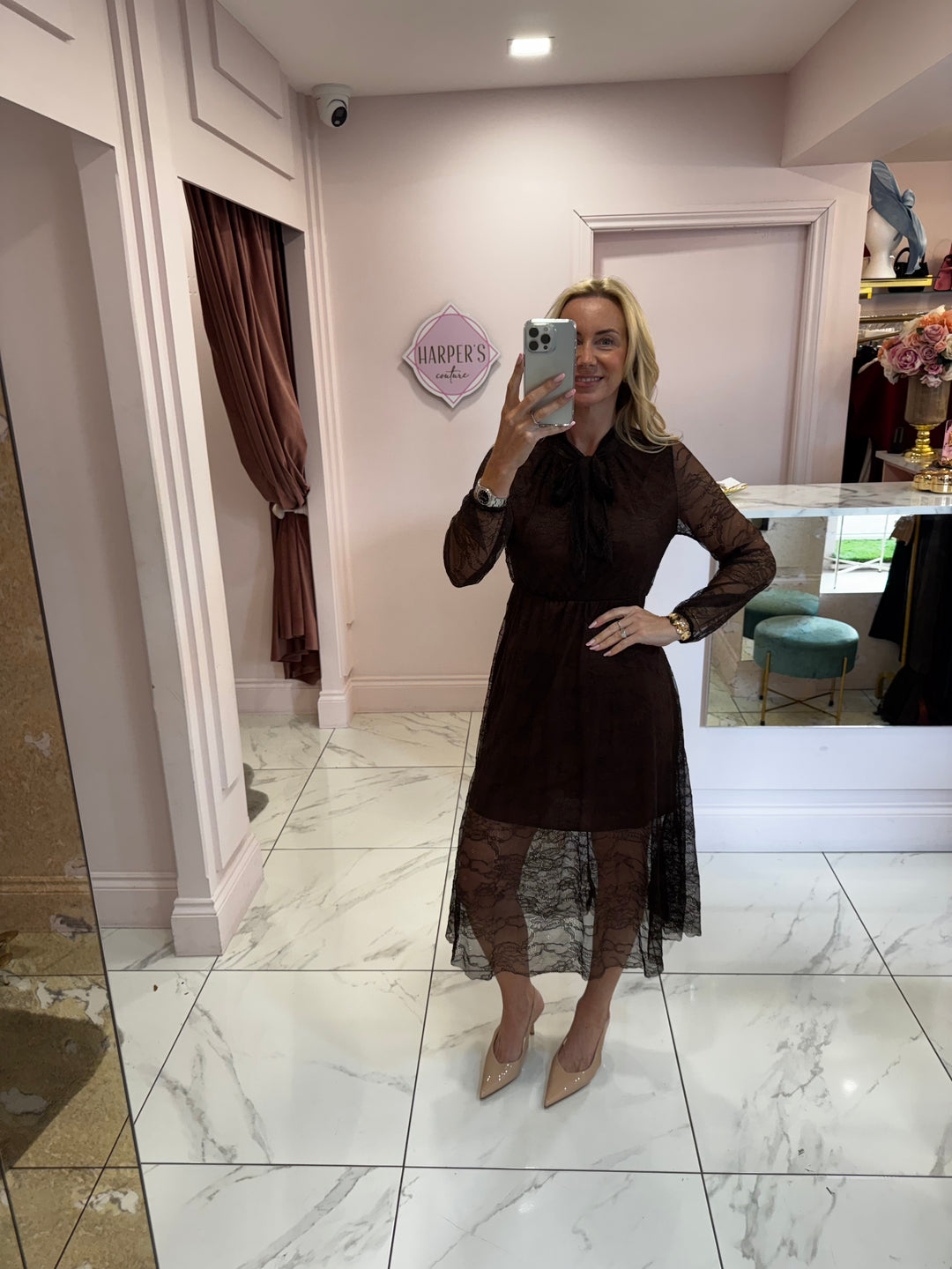 Dionne Chocolate Brown Lace Long Sleeve Dress