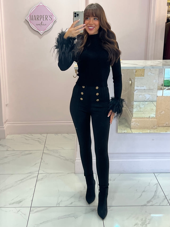 Gemma Black Skinny Gold Button Trousers