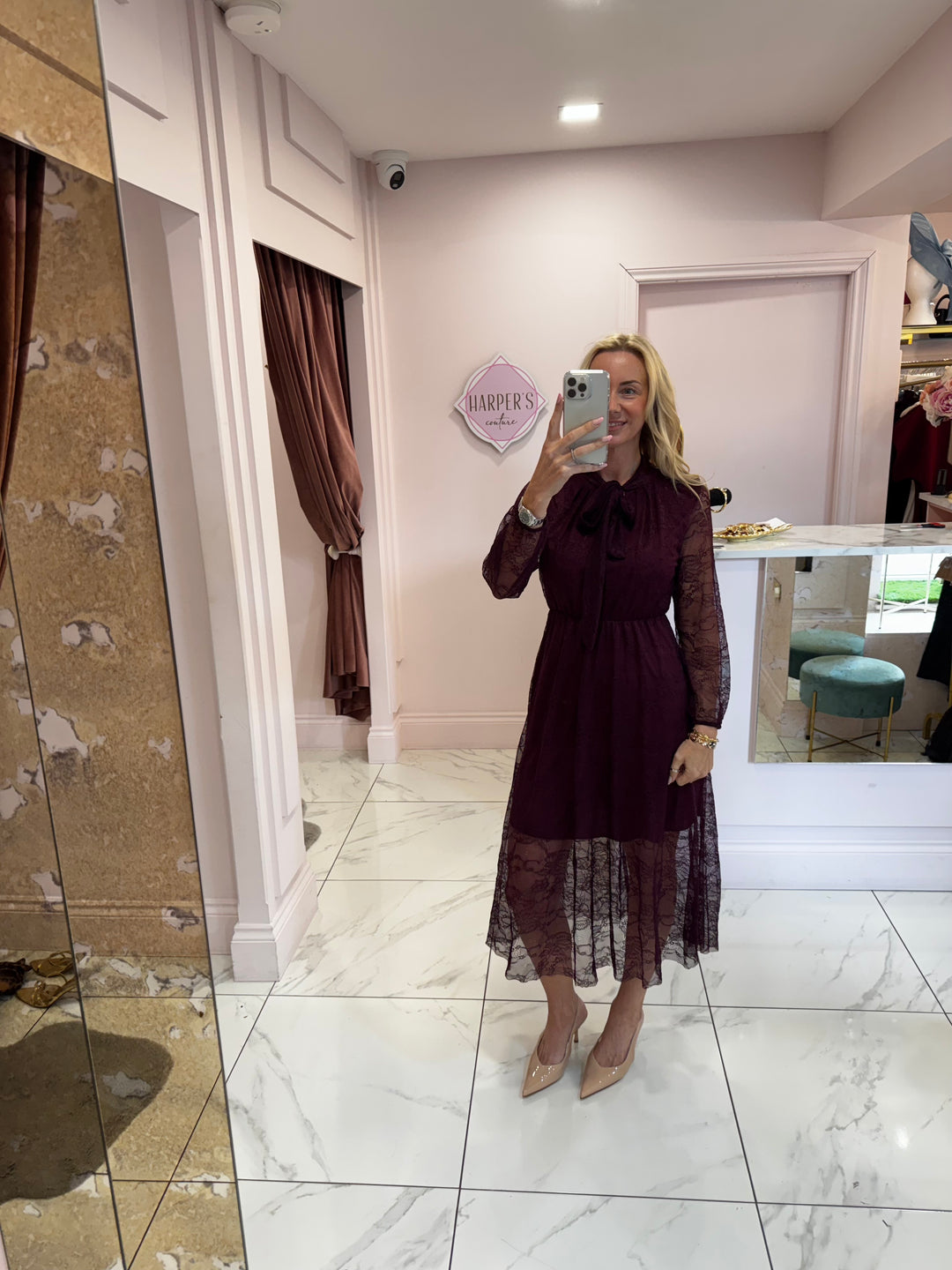 Dionne Burgundy Lace Long Sleeve Dress