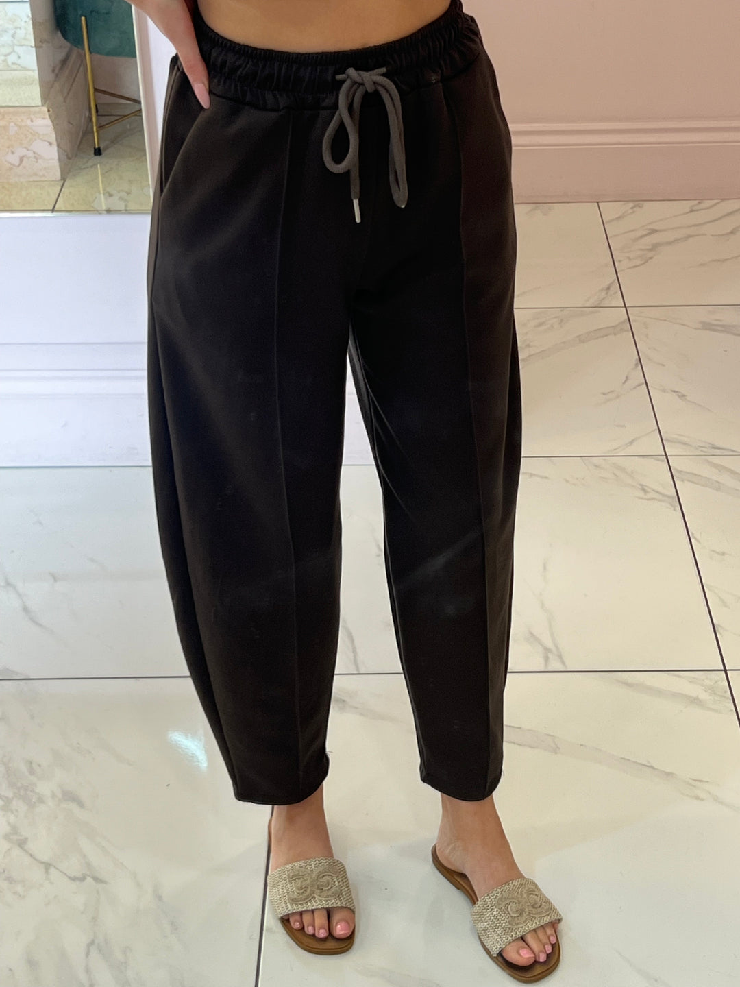 Evie Chocolate Brown Super Soft Seam Front Tapered Trousers
