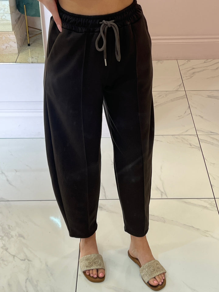 Evie Chocolate Brown Super Soft Seam Front Tapered Trousers