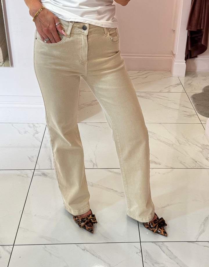 Beth Beige Straight Leg Jeans