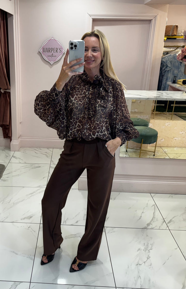 Greta Leopard Print Bow Blouse