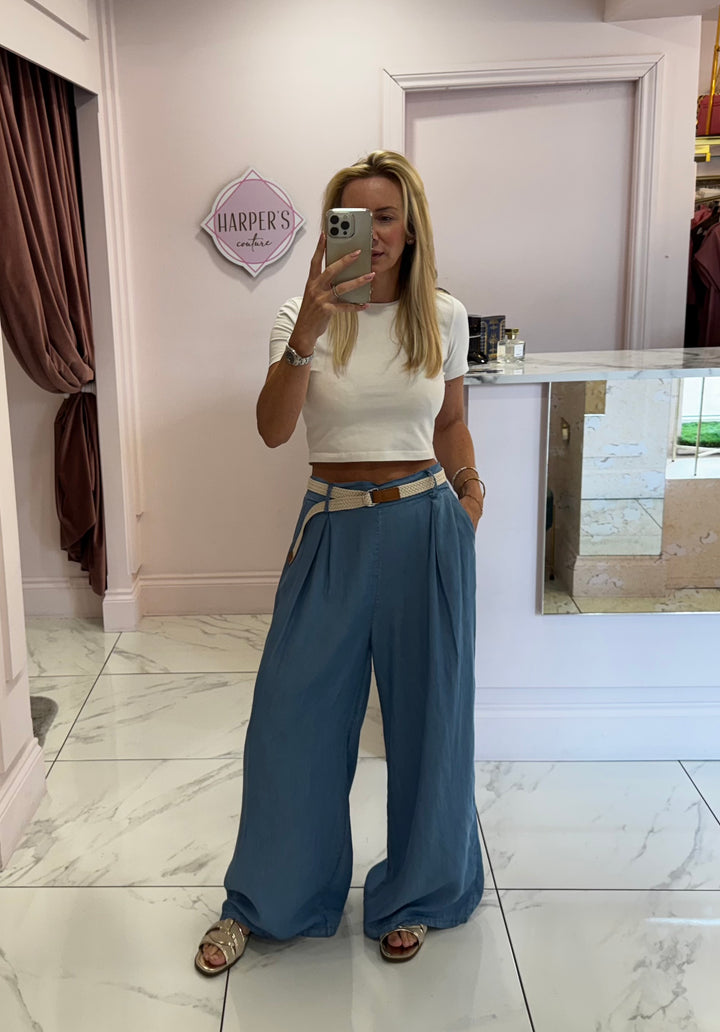Doris Soft Lightweight Denim Belted Long length Trousers