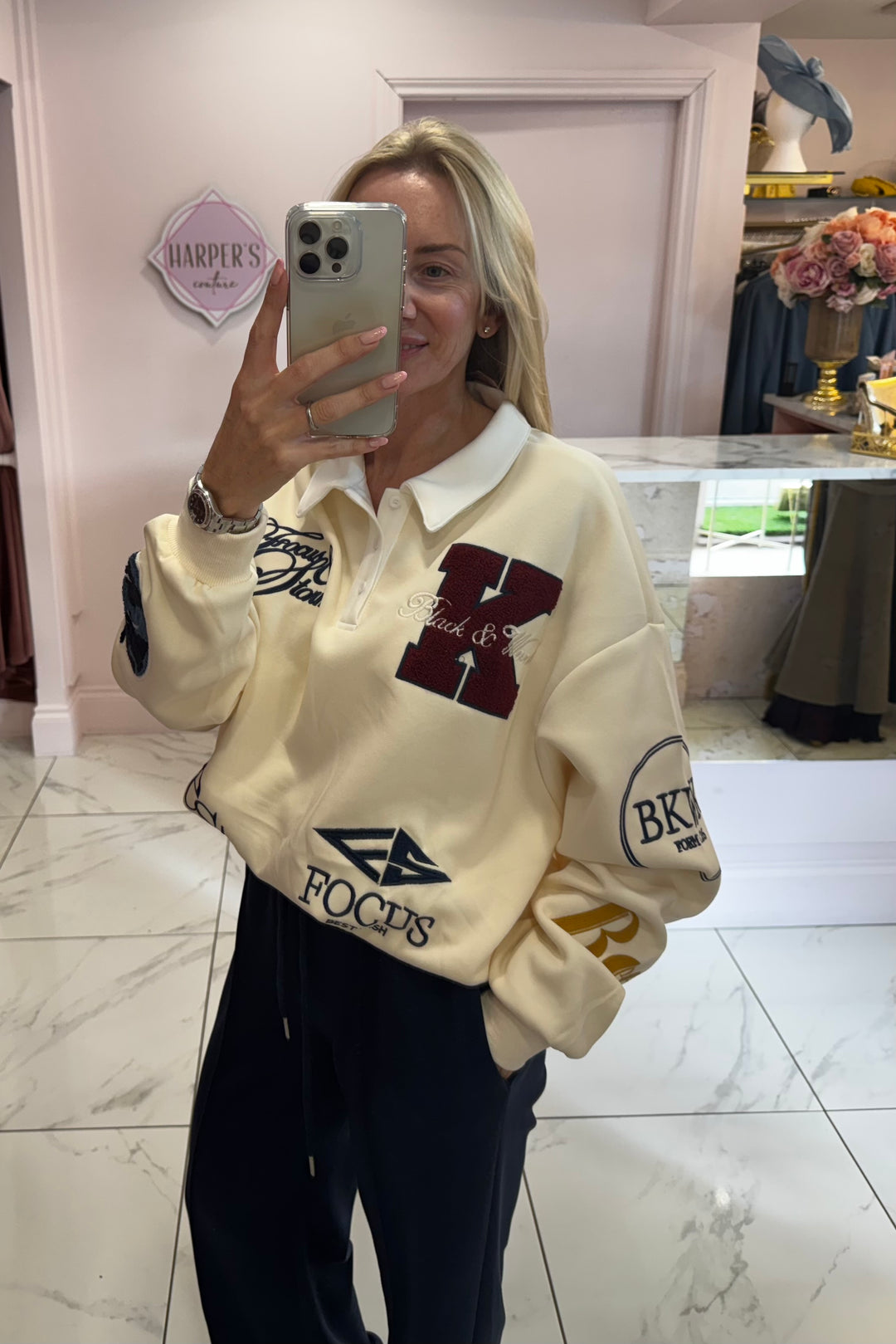Alicia Cream Collared Sweatshirt