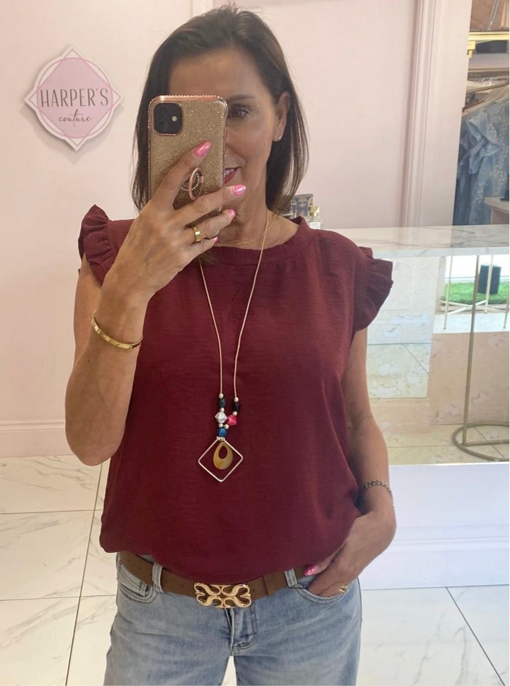 Kaya Frill Shoulder Top With Necklace