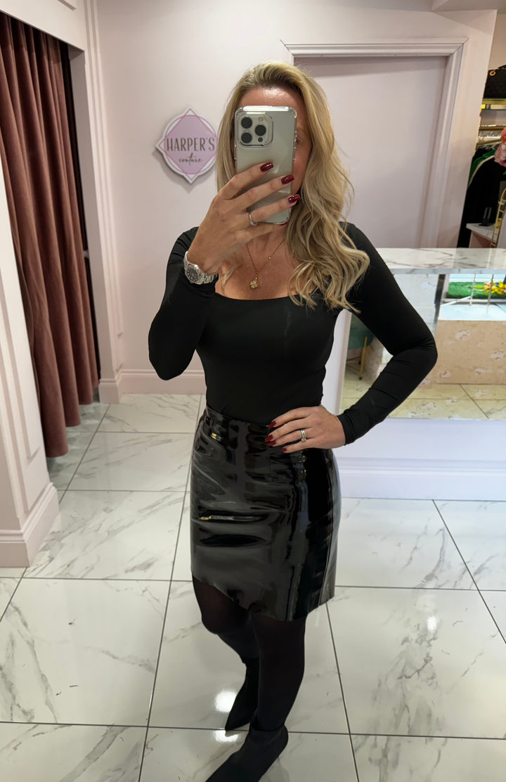 Clara Faux Liquid Leather Skirt high shine