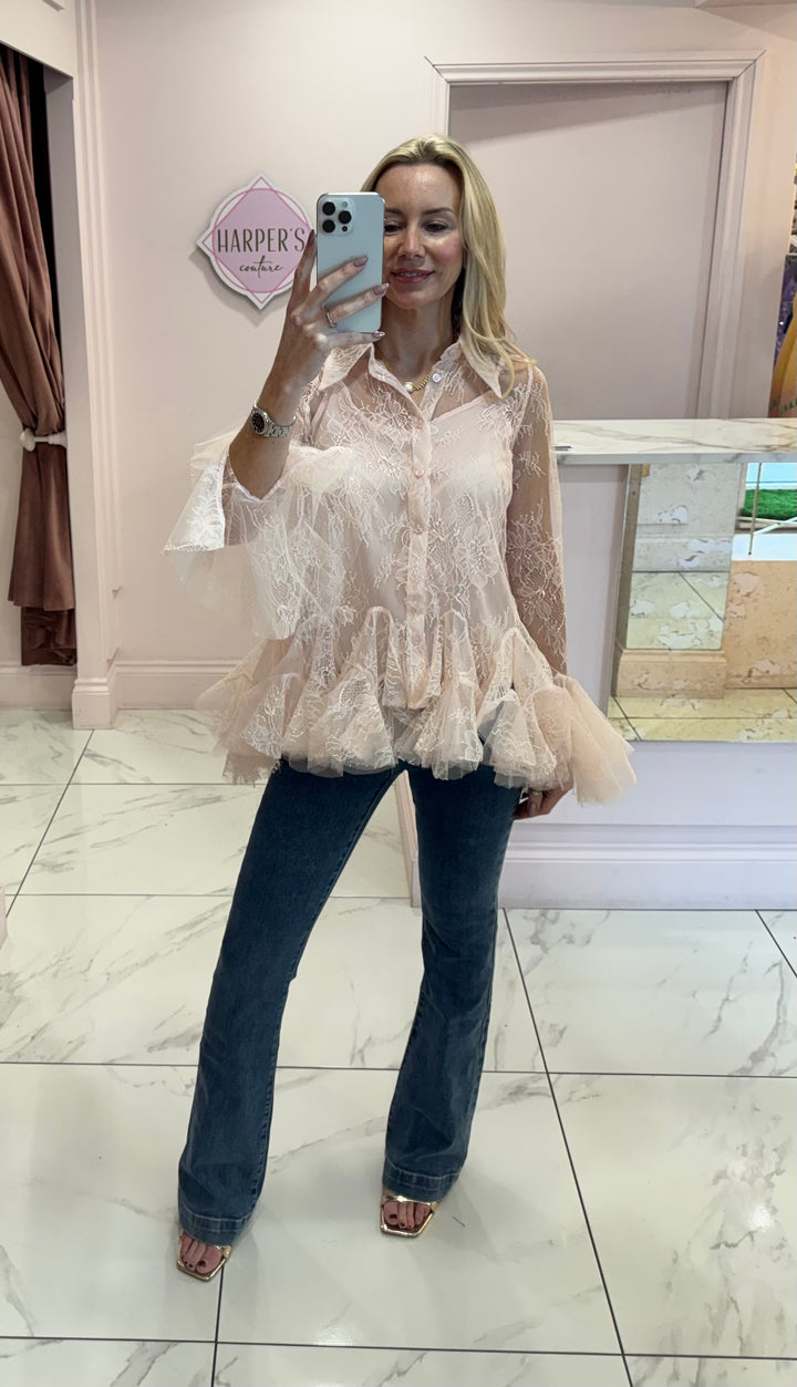 Victoria Ruffle Lace Detail Shirt Blouse