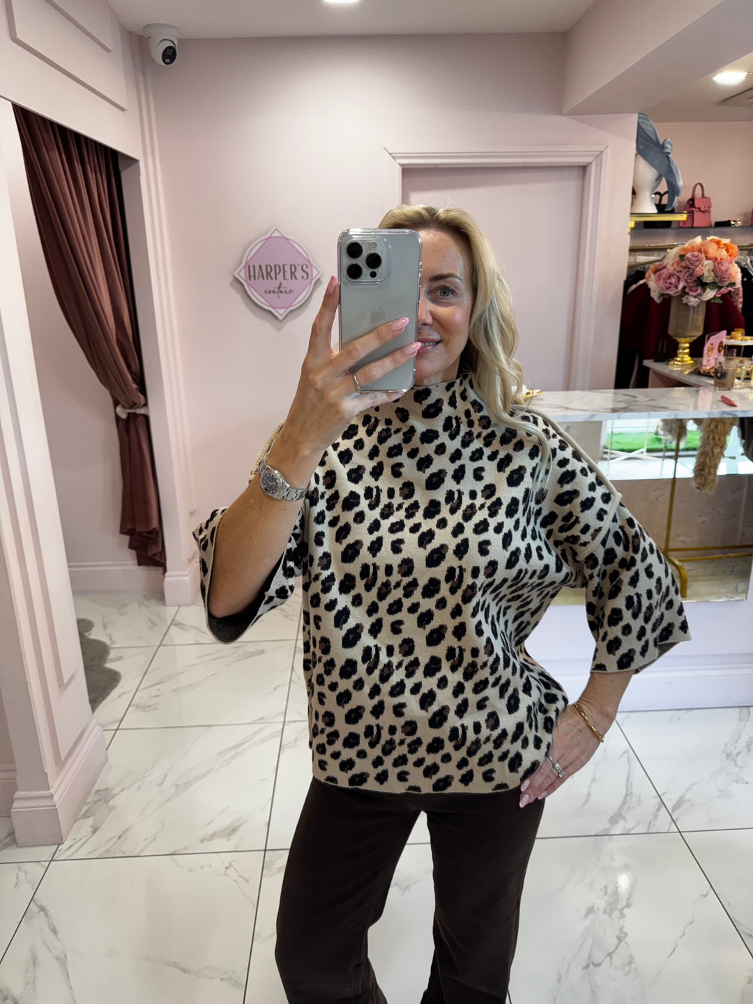Leonie Leopard Short Sleeve Detail Soft Knit Jumper