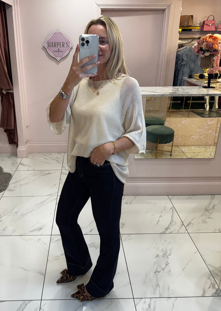 Blair Cream Colour Fine Knit Top