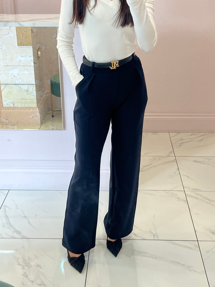 Honey Navy Scuba Wide Leg Trousers