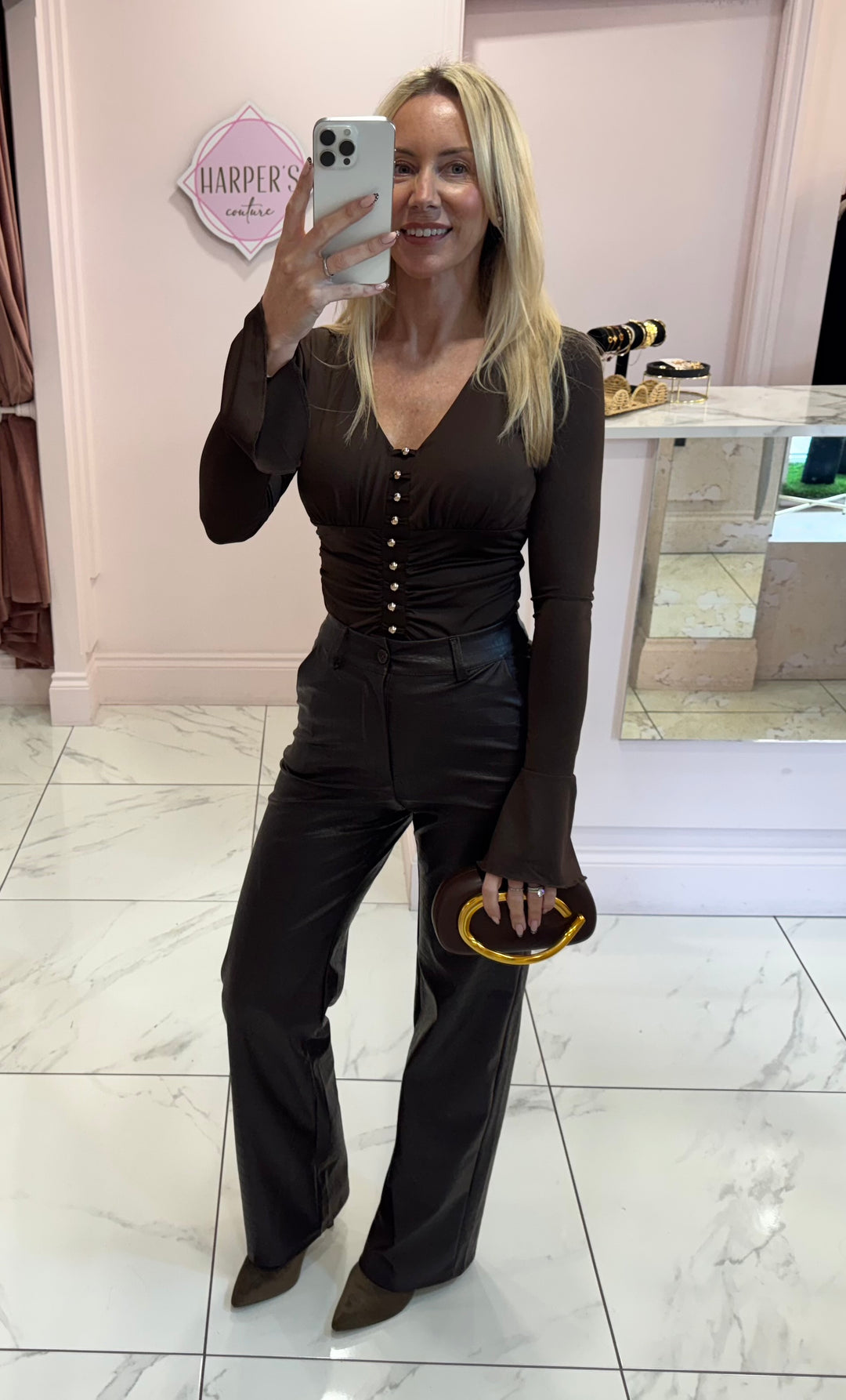 Kara Gold Bead & Fluted Sleeve Detail  Bodysuit