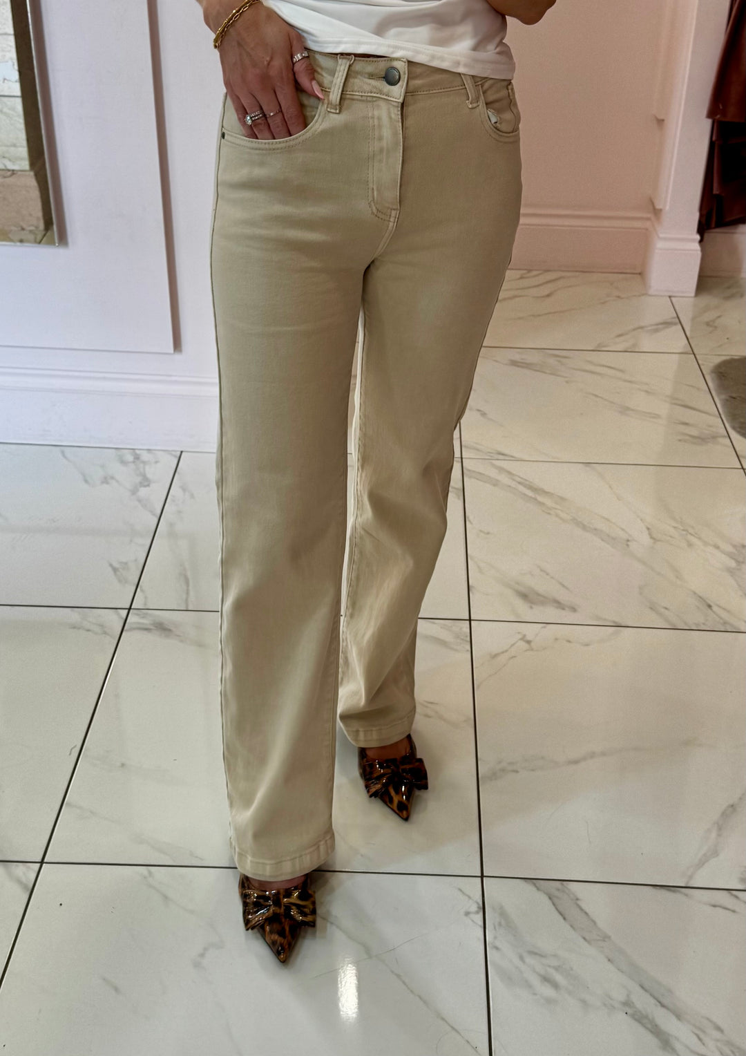 Beth Beige Straight Leg Jeans