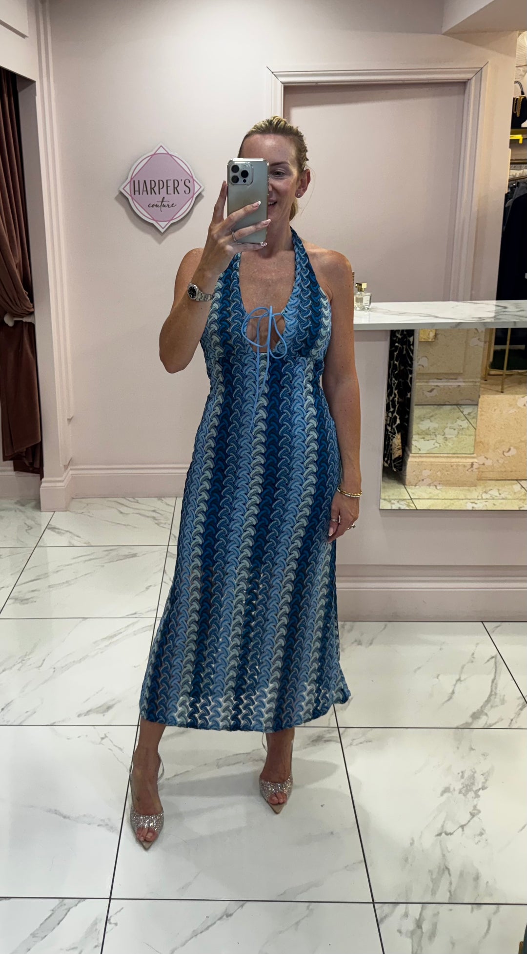 Lizzie Blue Crochet Zig Zag Dress