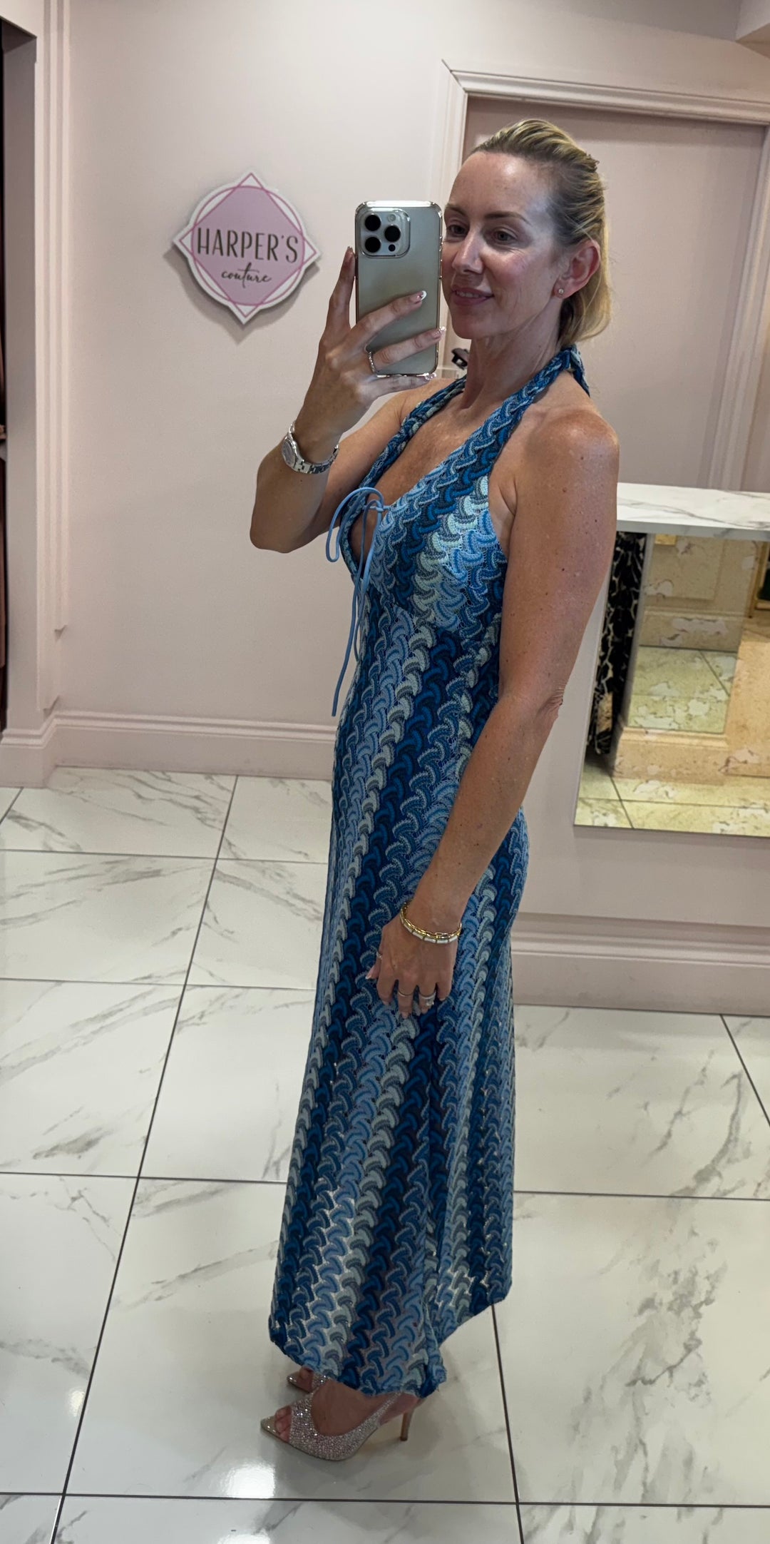 Lizzie Blue Crochet Zig Zag Dress