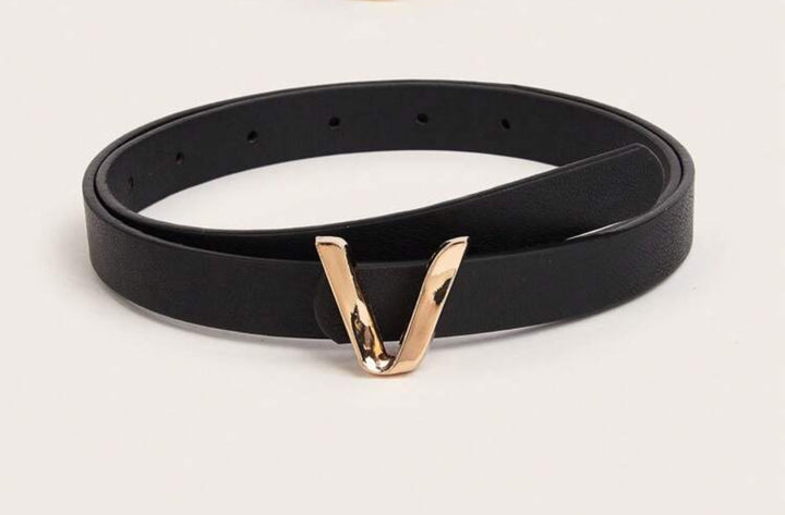 Belt With Gold V Buckle