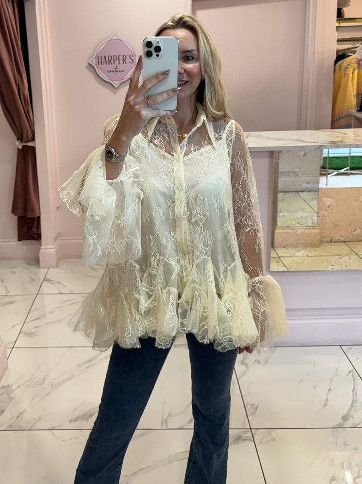 Victoria Ruffle Lace Detail Shirt Blouse
