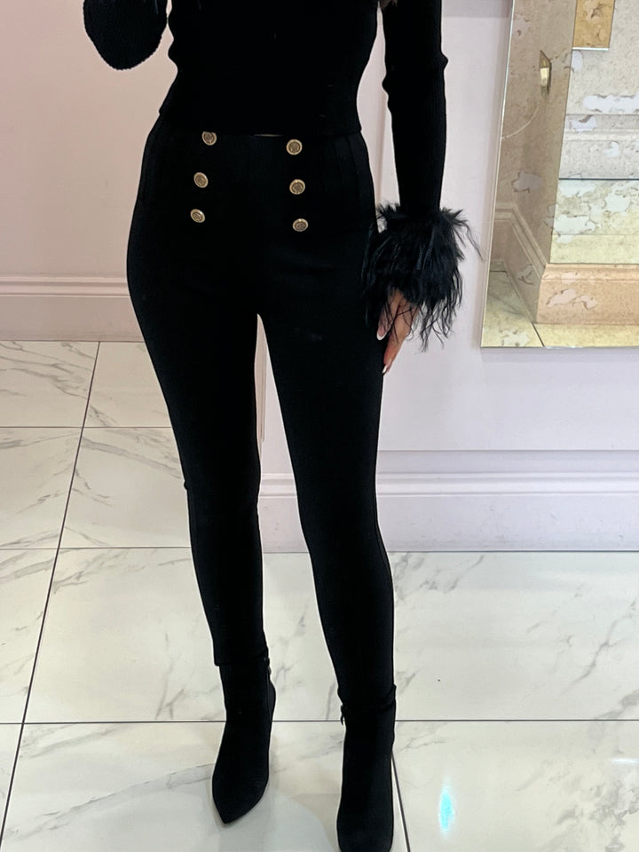 Gemma Black Skinny Gold Button Trousers